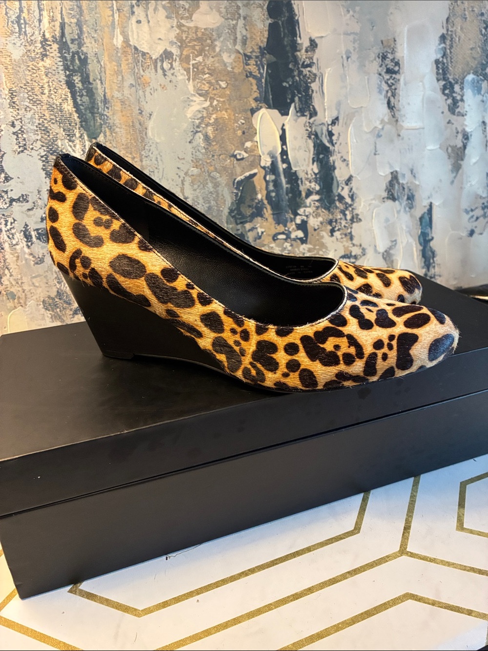 NWOT ECCO Leopard Print Wedge Pumps - Calf-hair Size10
